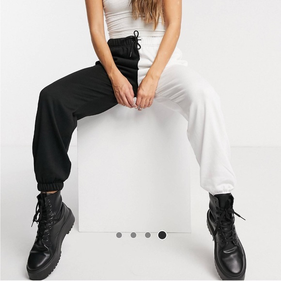 Topshop half-and-half sweatpants in monochrome | black & white | athleisure - Picture 1 of 4
